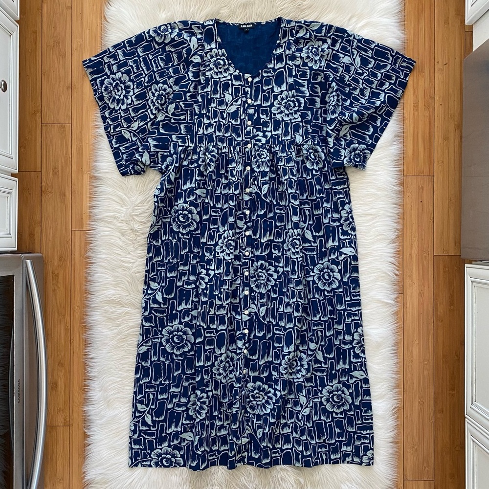 Ilana Kohn Brenda Maxi Dress Stone Flower Print Blue Front Abstract Oversized - Picture 2 of 9